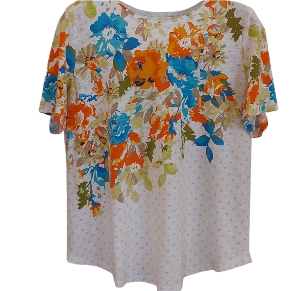Alia Floral Spring Top XL White Aqua Orange